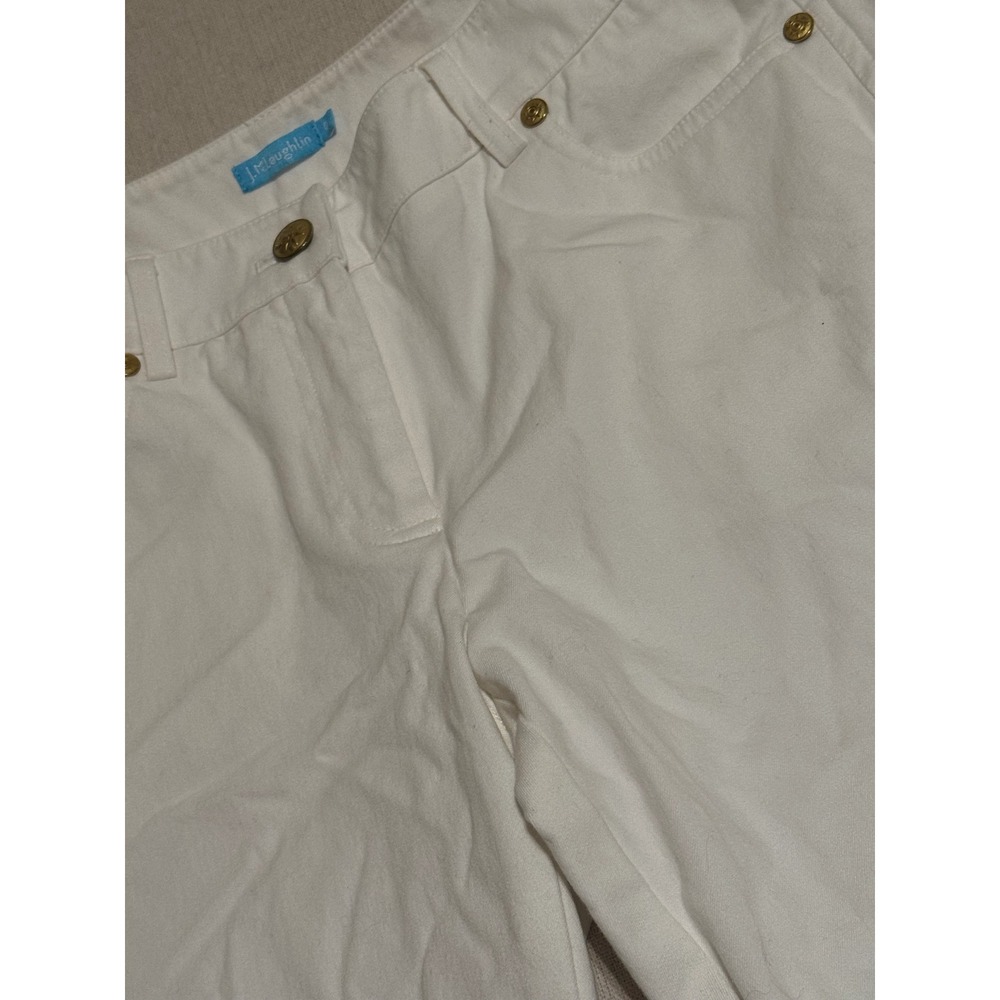 J.McLaughlin Womens White Straight Leg Pants Gold Sunburst Buttons Size 0